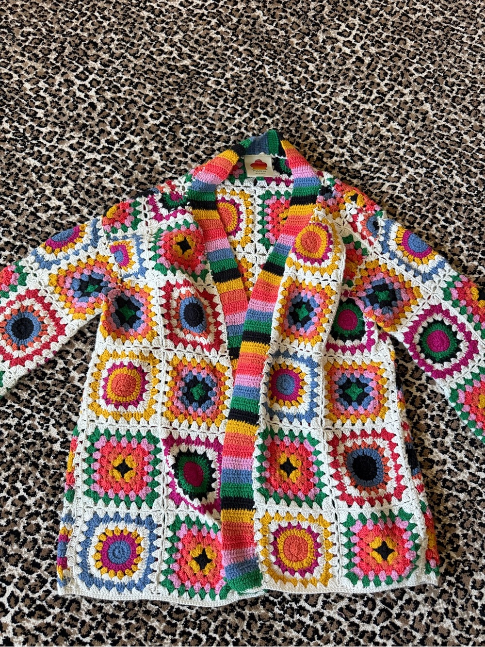 FARM Rio Multicolor Crochet Granny Square Jacket - Picture 2 of 6